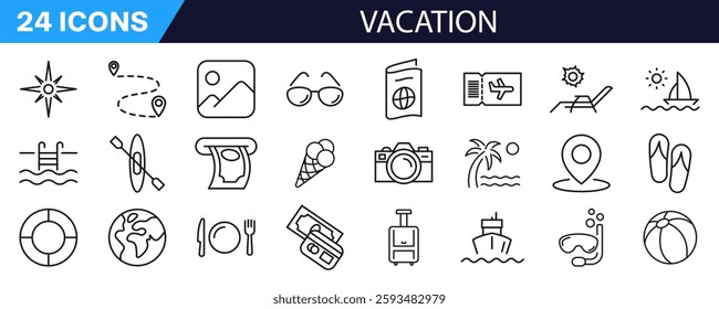 Vacation icon set. Linear style. Summer icon.