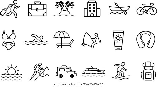 "Vacation Icon Set - Outline Design Collection"