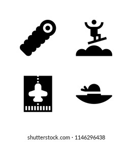 vacation icon set with sleeping bag, surfing and airplane vector icons for web and graphic design