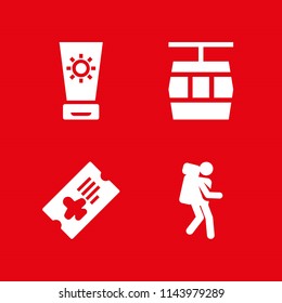 vacation icon set with sun cream, tourist and cable car cabin vector icons for web and graphic design