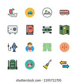 vacation icon set. vector set about landscape, broom, car and reflection icons set.