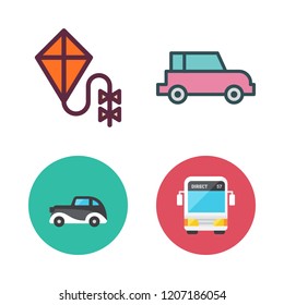 vacation icon set. vector set about bus, kite and car icons set.