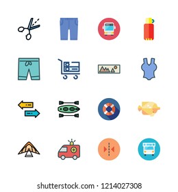 vacation icon set. vector set about lifeguard, caravan, canoe and beach icons set.