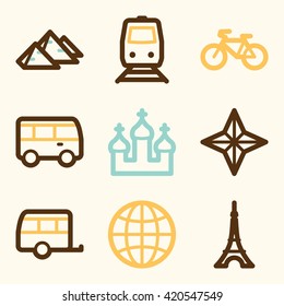 Icono de vacaciones, símbolo de la web del vector de transporte.  Icono de viaje plano. Icono móvil de diseño, pictograma vector. Símbolos de infografía turística.
