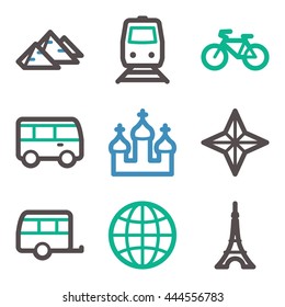 Icono de vacaciones, símbolo de la web del vector de transporte.  Icono de viaje móvil. Símbolos de infografía.