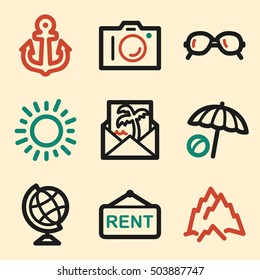 Icono de vacaciones, símbolo de la web del vector de transporte.  Icono de viaje móvil. Símbolos de infografía.