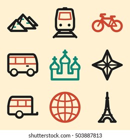 Icono de vacaciones, símbolo de la web del vector de transporte.  Icono de viaje móvil. Símbolos de infografía.