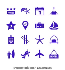 vacation icon. vacation vector icons set surfer with board, ship, starfish and skiing