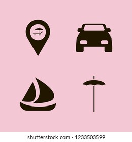 vacation icon. vacation vector icons set beach umbrella, beach location, ship and car