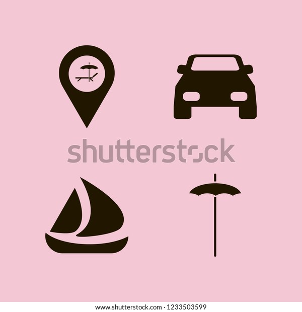 vacation icon. vacation vector icons set\
beach umbrella, beach location, ship and\
car