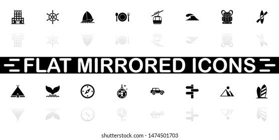 Vacation icons - Black symbol on white background. Simple illustration. Flat Vector Icon. Mirror Reflection Shadow. Can be used in logo, web, mobile and UI UX project.