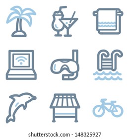 Vacation icons, blue line contour series