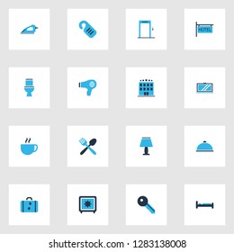 Vacation icons colored set with lamp, hotel, elevator and other television elements. Isolated vector illustration vacation icons.