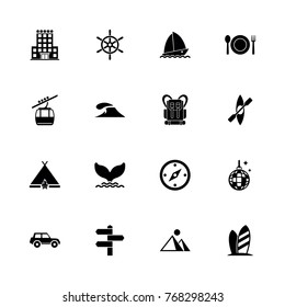 Vacation icons - Expand to any size - Change to any colour. Flat Vector Icons - Black Illustration on White Background.