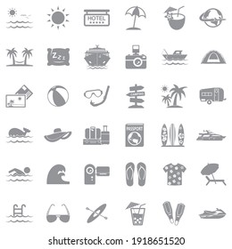 Vacation Icons. Gray Flat Design. Vector Illustration.