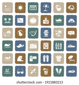 Vacation Icons. Grunge Color Flat Design. Vector Illustration.