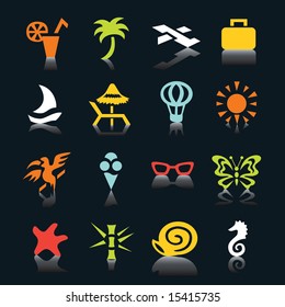 Vacation icons on black background