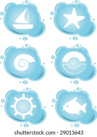 Vacation icons on blue bubbles