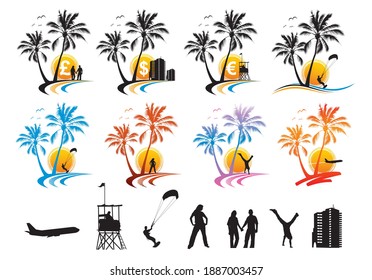 Vacation icons with palm tree background