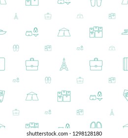 vacation icons pattern seamless white background. Included editable line tent, Eiffel Tower, slippers, swimsuit, case, lugagge, passport icons. vacation icons for web and mobile.