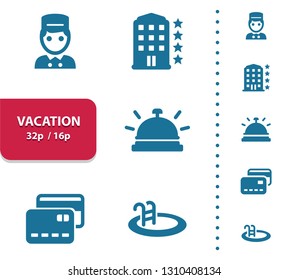 Vacation Icons. Professional, pixel perfect icons, EPS 10 format, optimized for 32p and 16p (4x magnification for preview).