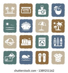 Vacation Icons. Set 2. Grunge Color Flat Design. Vector Illustration.
