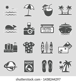 Vacation Icons. Set 2. Sticker Design. Vector Illustration.