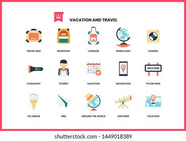 Vacation icons set for business, marketing, management