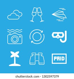 vacation icons set with cloudy day, refresh and binocoulars vector set