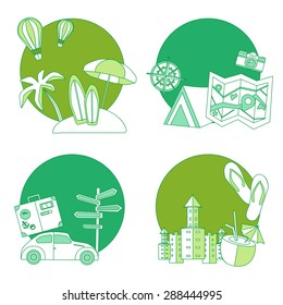  vacation icons set. Flat style design. Vector summer illustration.