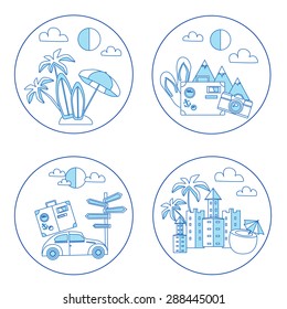  vacation icons set. Flat style design. Vector summer illustration.