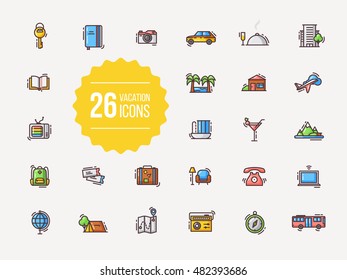 Vacation icons set in flat style