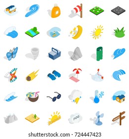 Vacation icons set. Isometric style of 36 vacation vector icons for web isolated on white background