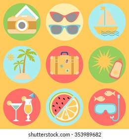 Vacation icons, the set of icons with vacation and travel symbols