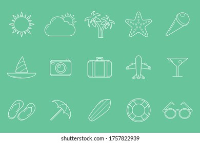 Vacation Icons set - Vector outline symbols of travel, holiday day for the site or interface