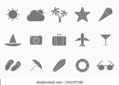Vacation Icons set - Vector silhouettes of travel, holiday day for the site or interface