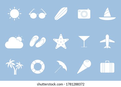 Vacation Icons set - Vector silhouettes of travel, holiday day for the site or interface