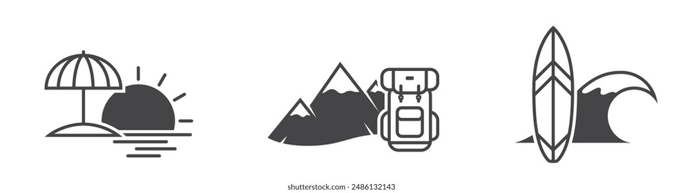 vacation icons. travel, journey and rest symbol. isolated vector image for tourism design