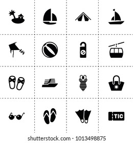 Vacation icons. vector collection filled vacation icons. includes symbols such as do not disturb, tent, swimwear, cruise ship, sunglasses. use for web, mobile and ui design.