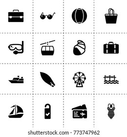 Vacation icons. vector collection filled vacation icons. includes symbols such as need cleaning, diving mask, ferris wheel, ball, case. use for web, mobile and ui design.