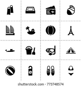 Vacation icons. vector collection filled vacation icons. includes symbols such as do not disturb, swimming pool, ball, flip flops, yacht. use for web, mobile and ui design.