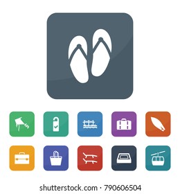 Vacation icons. vector collection filled vacation icons such as need cleaning, swimming pool, case, boat, lounger, beach bag, kite, suitcase, pier, cable car
