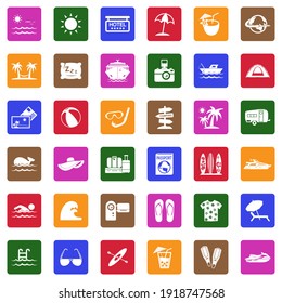 Iconos de vacaciones. Colección Llanta Blanca En Cuadrado. Ilustración vectorial.