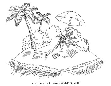 Vacation island beach graphic black white isolated landscape sketch illustration vector