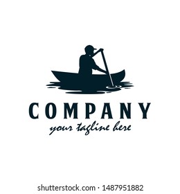 Vacation, kayak, canoe logo. Man rowing logo