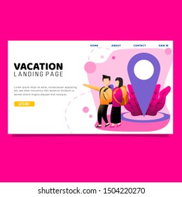 Vacation landing page, location illustration, pwople illustration