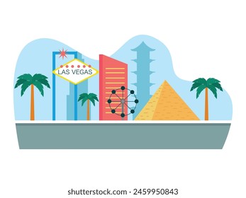 Vacation in las vegas, with many interesting places to visit. Vector flat illustration. Character design