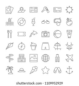 Vacation line icons set on white background.