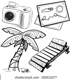 Vacation objects collection. Hand drawing sketch vector illustration