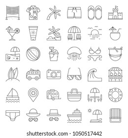 vacation on the beach, outline icon set